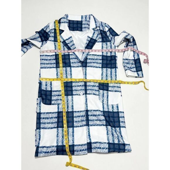 Check Plaid Lightweight Coat Jacket Button Front Pockets White Blue Women's XL - Picture 9 of 14